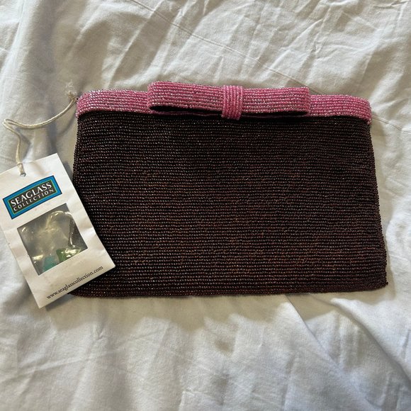 Seaglass Collection Beaded Pink & Brown Clutch - Picture 2 of 8